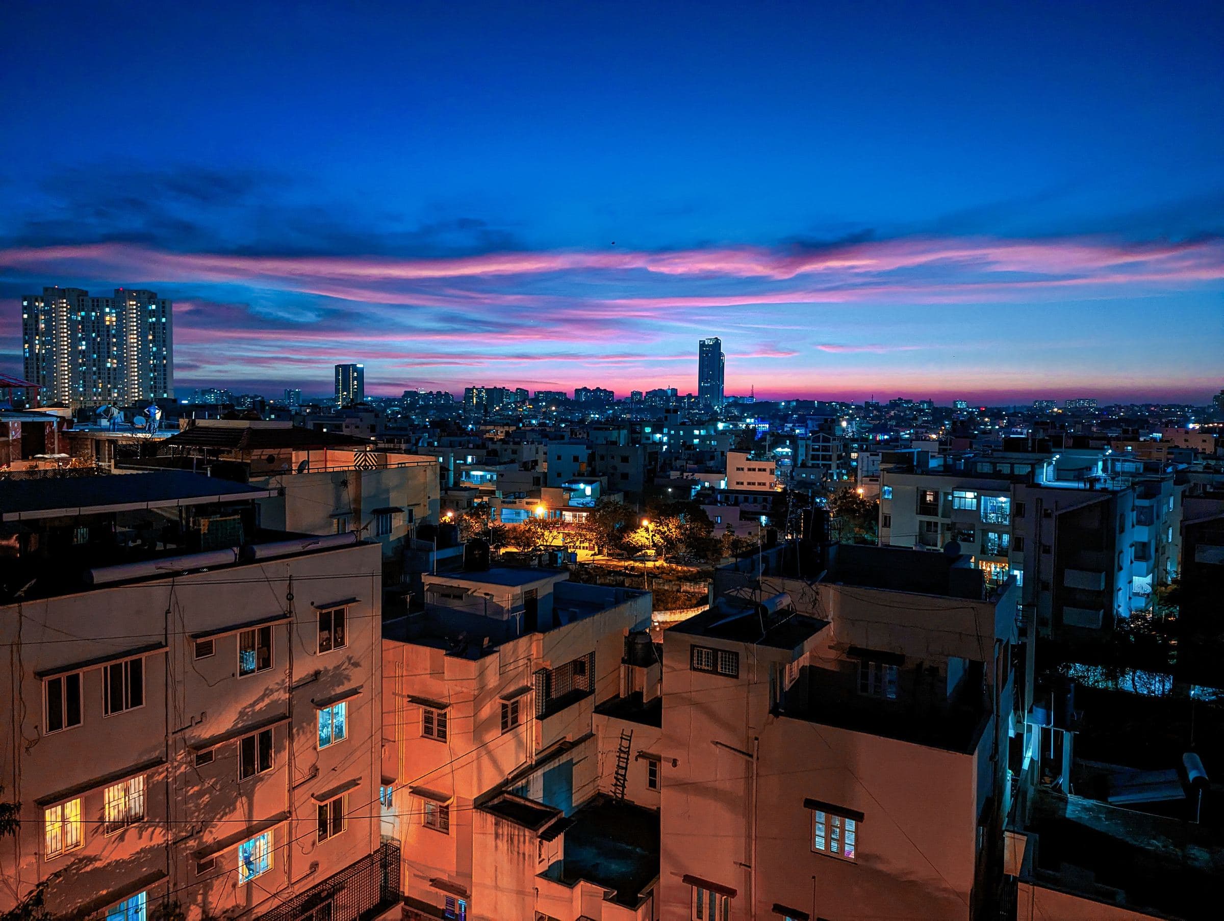 Bangalore rooftops at dusk